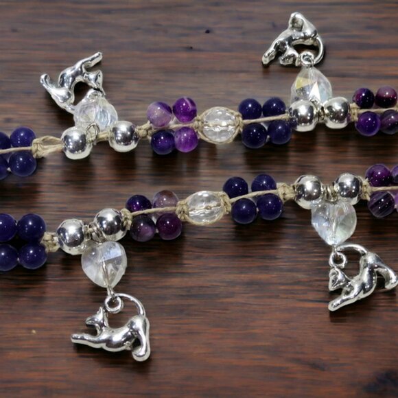 NEW Silver Cats & Purple Gemstone Barefoot Sandals. Belly dance foot jewelry. - Picture 3 of 6